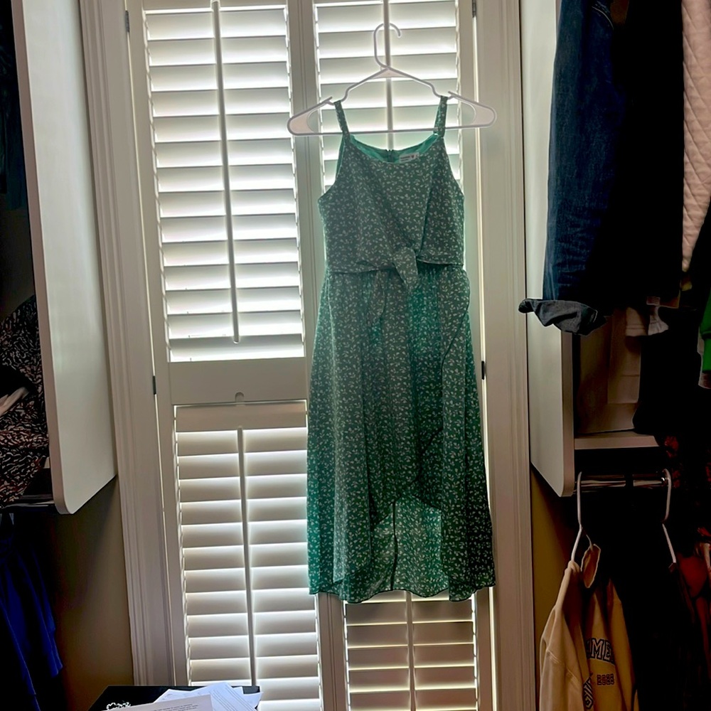 Beautees; Tween, green floral pattern dress